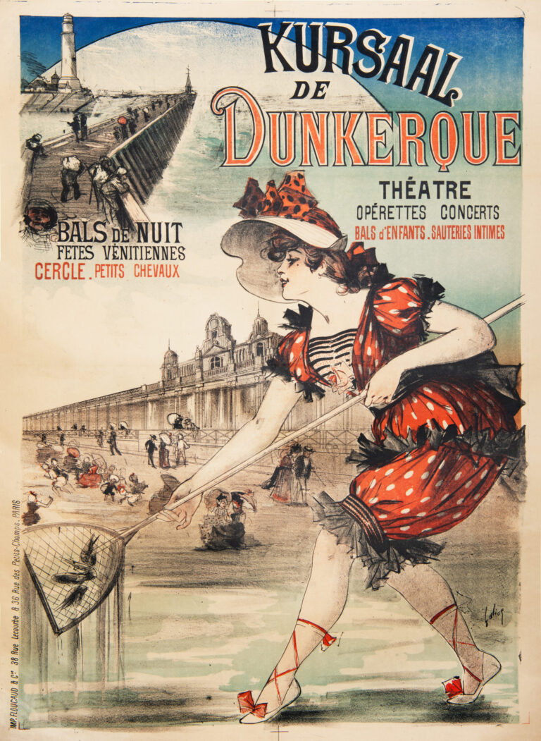 French Vintage Art Nouveau Travel Poster ‘Kursaal de Dunkerque’ by Gallice, 1890s