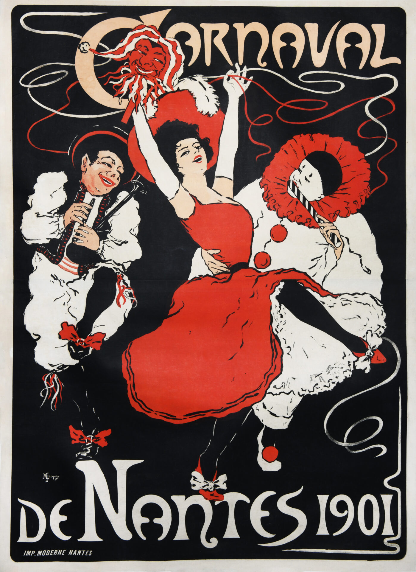 French Art Nouveau Vintage Carnival Poster 'Carnaval | Nantes 1901' by ...