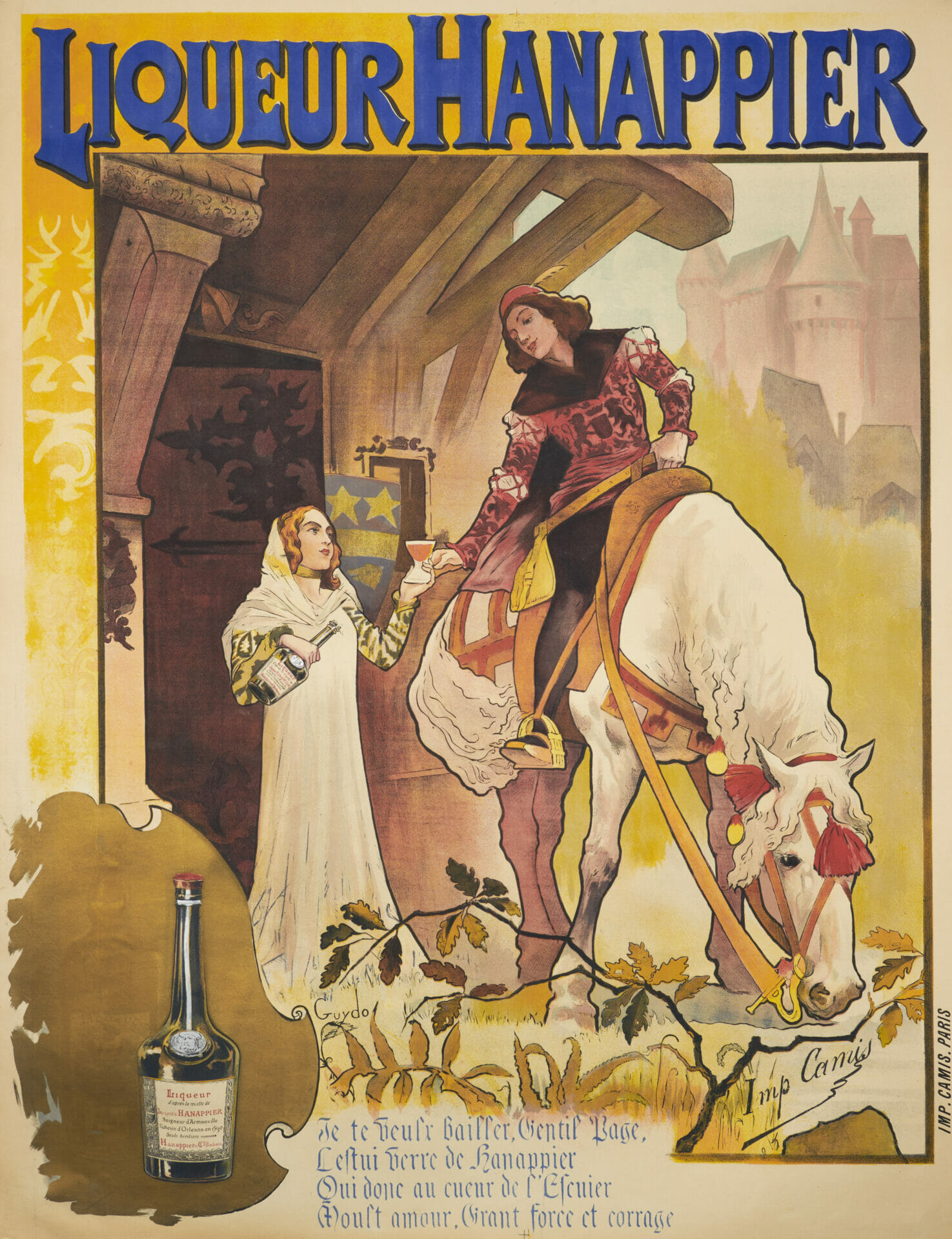 French Vintage Belle Epoque Liquor Advertising Poster 'Liqueur Hanappier' by Guydo, 1890s