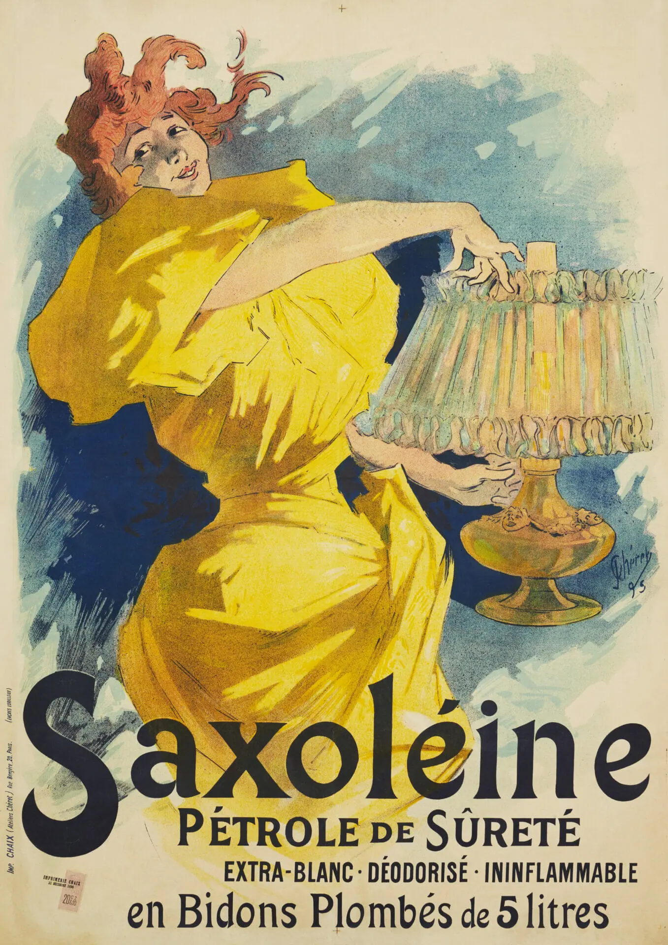 French Vintage Lamp Oil Poster for 'Saxoleine' by Cheret, 1895