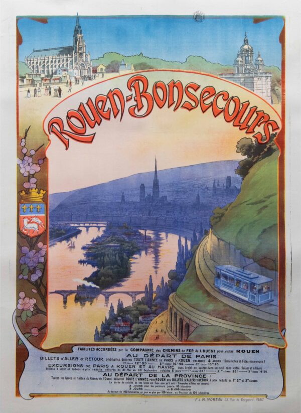 French Art Nouveau Travel Poster ‘Rouen-Bonsecours’ 1900s