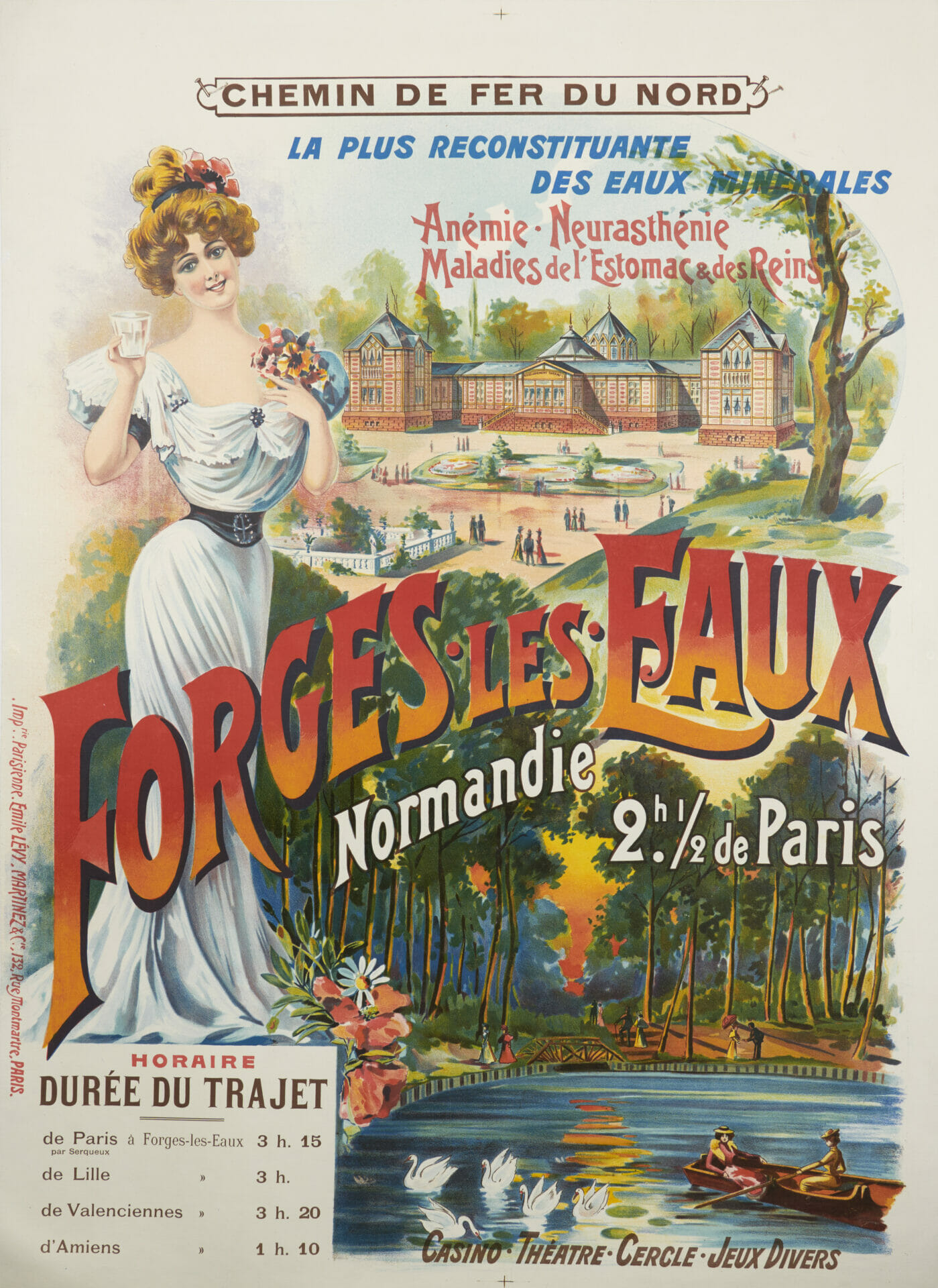 French Vintage Art Nouveau Railways Poster 'Forges Les Eaux' 1900s