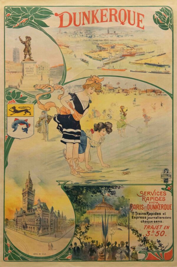 Original Vintage French Vintage Travel Poster to ‘Dunkerque’ by Gerard, c.1900s