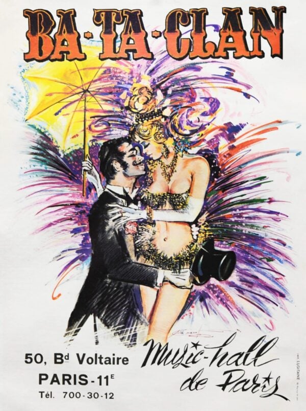 French Modern Music Hall Advertising Poster for ‘Ba-Ta-Clan’ by Jose Arva, 1970s