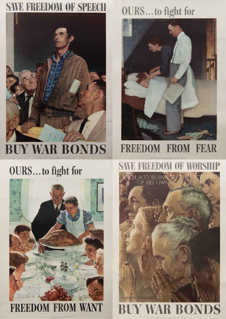 Complete Set of ‘Four Freedoms’ Posters by Norman Rockwell, 1943