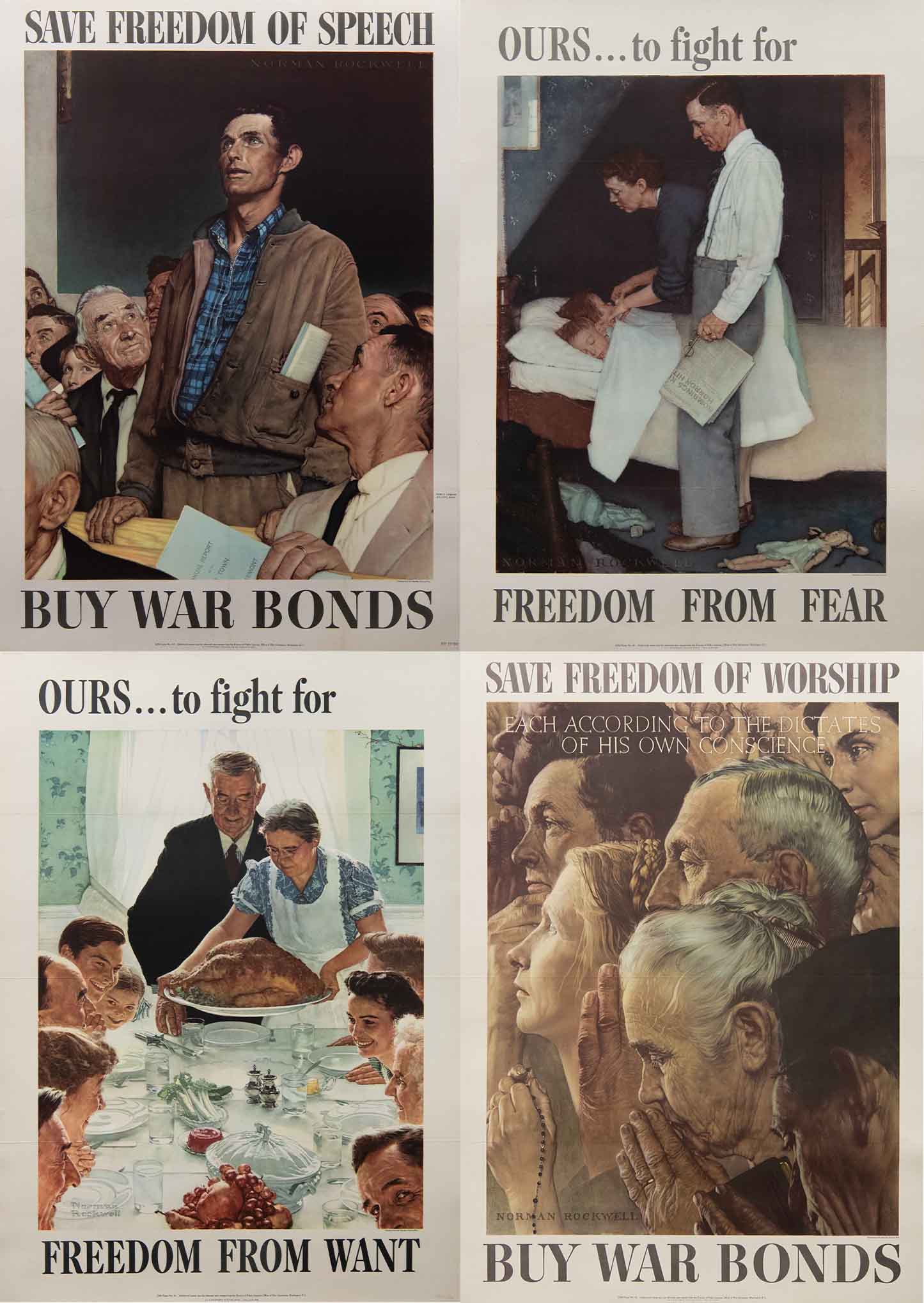 Complete Set of 'Four Freedoms' Posters by Norman Rockwell, 1943