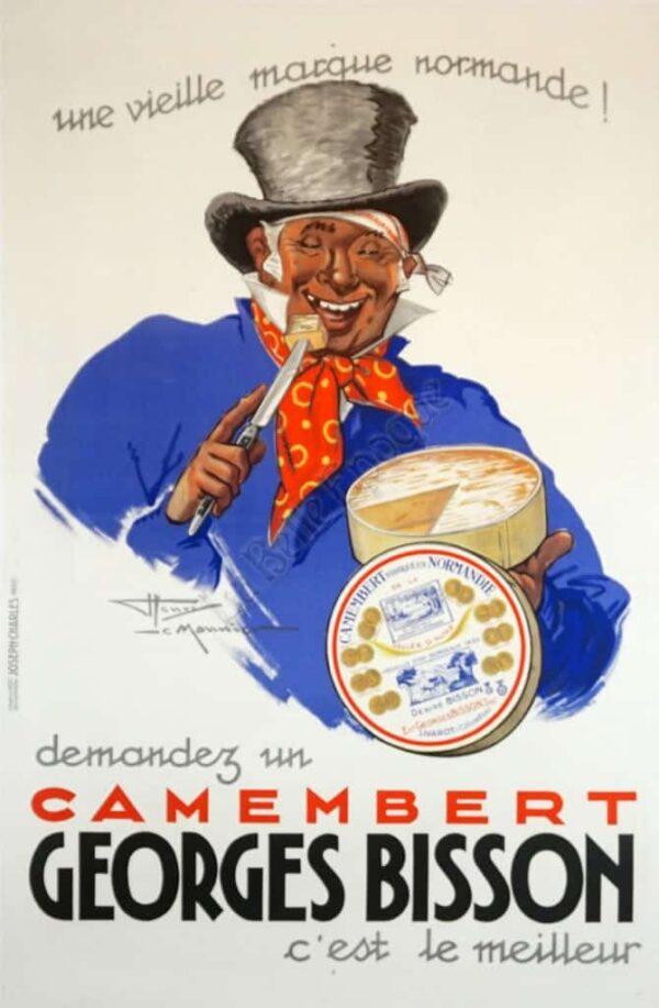 French Vintage Art Deco Cheesemaker Poster ‘Camembert Georges Bisson’ by Henri le Monnier, 1937