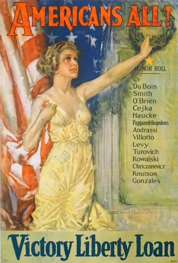 American Vintage Patriotic Poster ‘Americans All!’, 1919