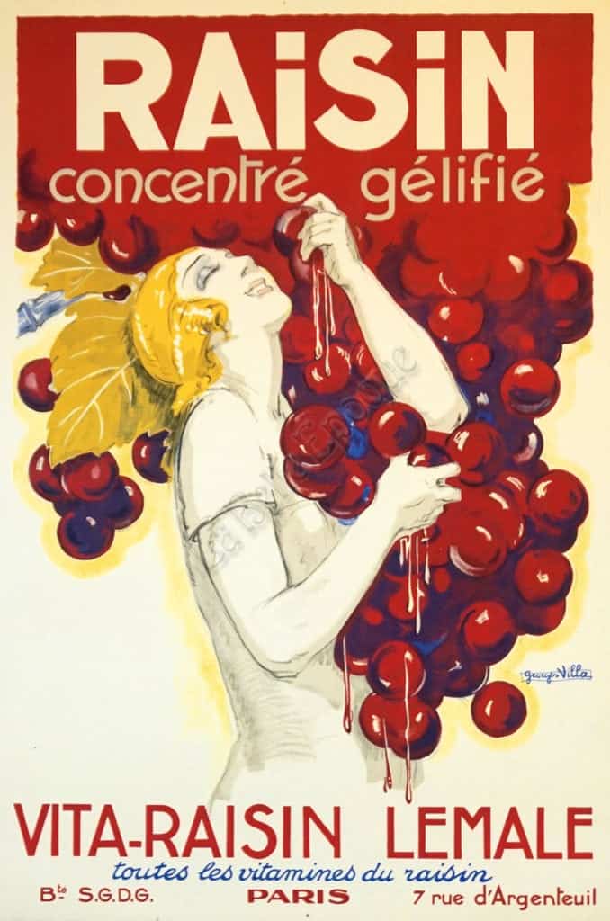 French Art Deco Vintage Grape Jelly Poster ‘Raisin | Concentre Gelifie’ by Villa, 1920s