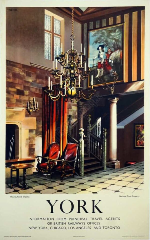 British Treasurer’s House Vintage Travel Poster for ‘York’ by Shep, 1954