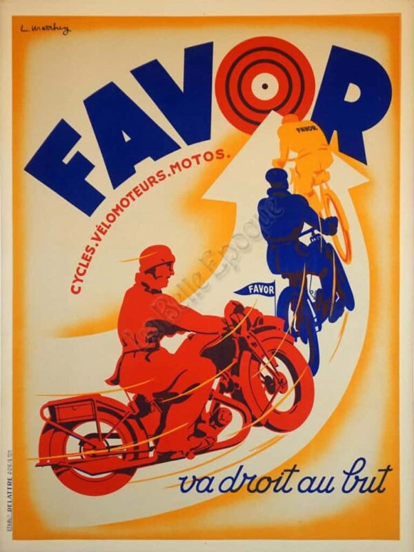 French Vintage Art Deco Cycle Poster ‘FAVOR | Cycles, Velomoteurs & Motos’ by L. Matthey, 1930s