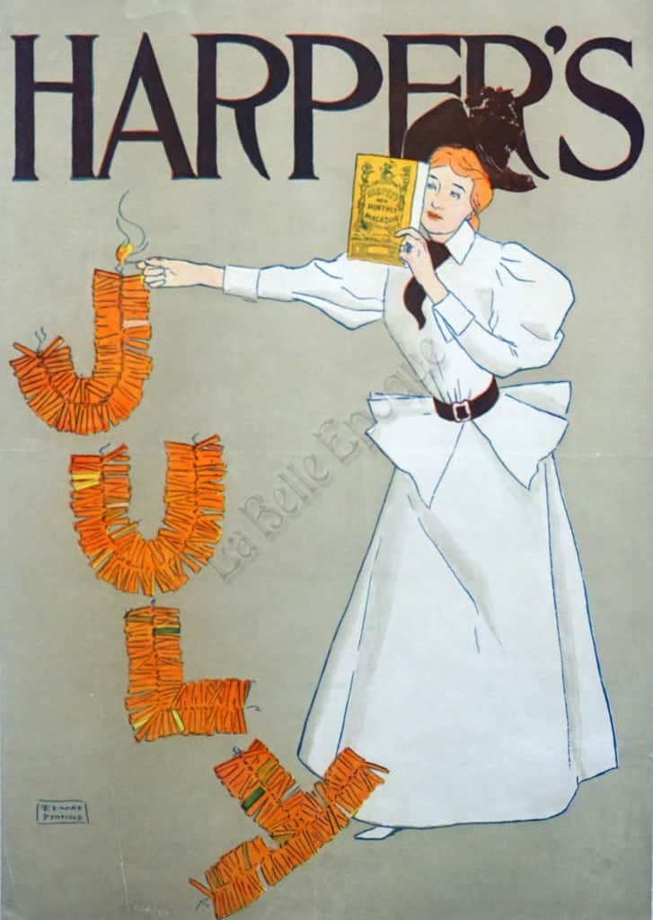 American Vintage Advertising Poster for Harper’s Magazine ‘July’ by Edward Penfield, 1894