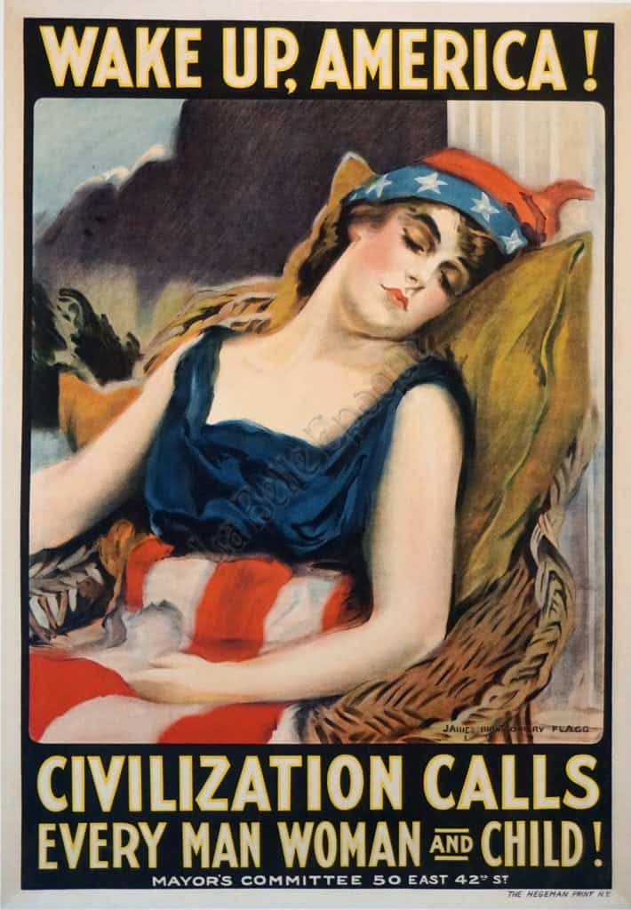 American Vintage Propaganda Poster ‘Wake Up America’ by Flagg, 1917