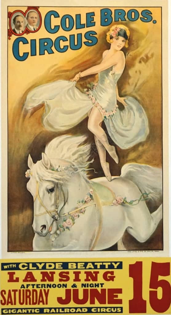 American Vintage Circus Poster ‘Cole Bros. Circus (Girl on Horse)’ , 1936
