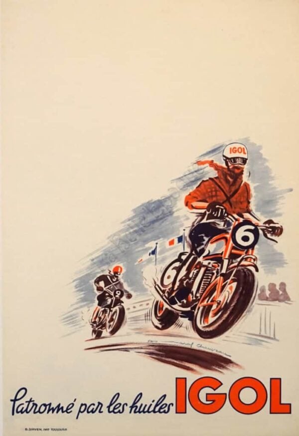 French Mid Century Motor Oil Advertising Poster ‘Igol’ by Chauveau, 1950s