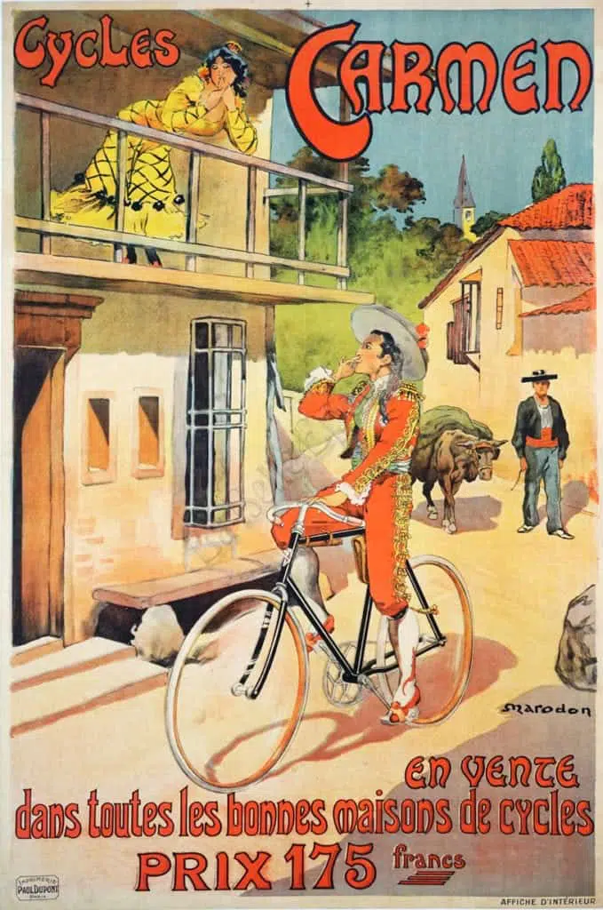 French Art Nouveau Vintage Bicycle Poster for 'Carmen Cycles
