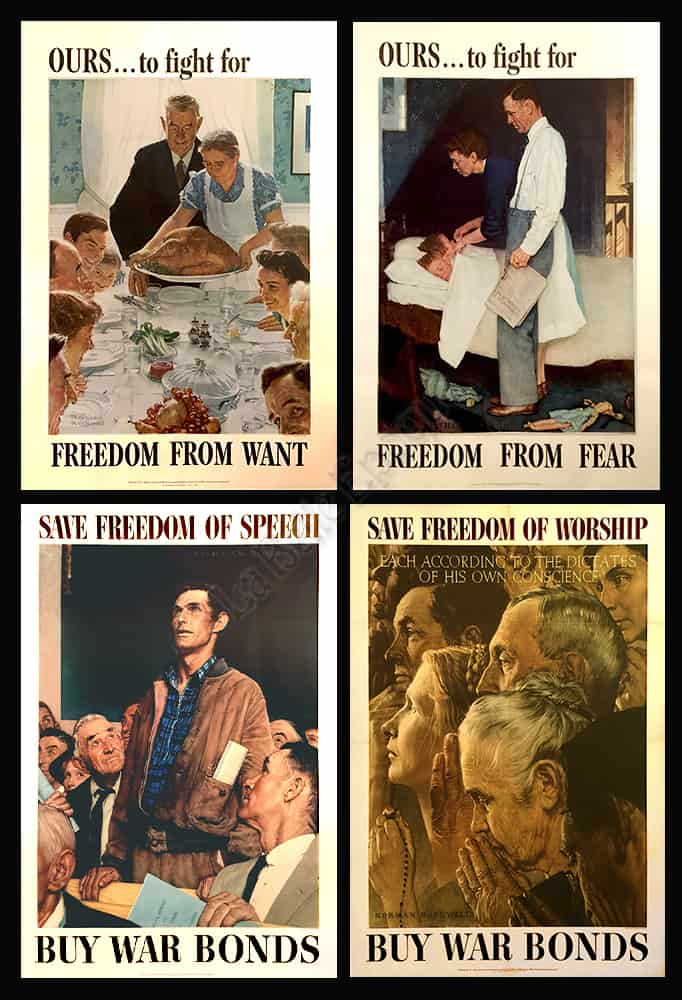 Complete Set of ‘Four Freedoms’ Posters by Norman Rockwell, 1943