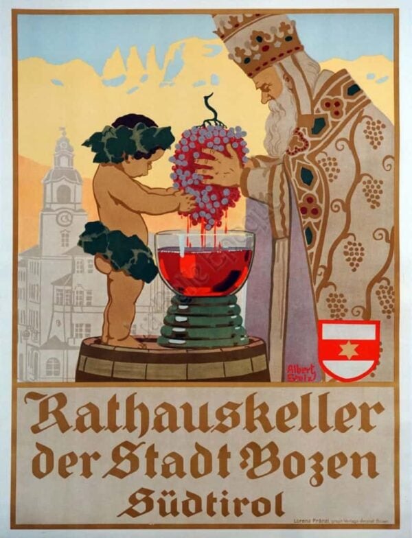 Italian Vintage Poster ‘Rathauskeller Der Stadt Bogen Sudtirol’ by Stolz, 1922