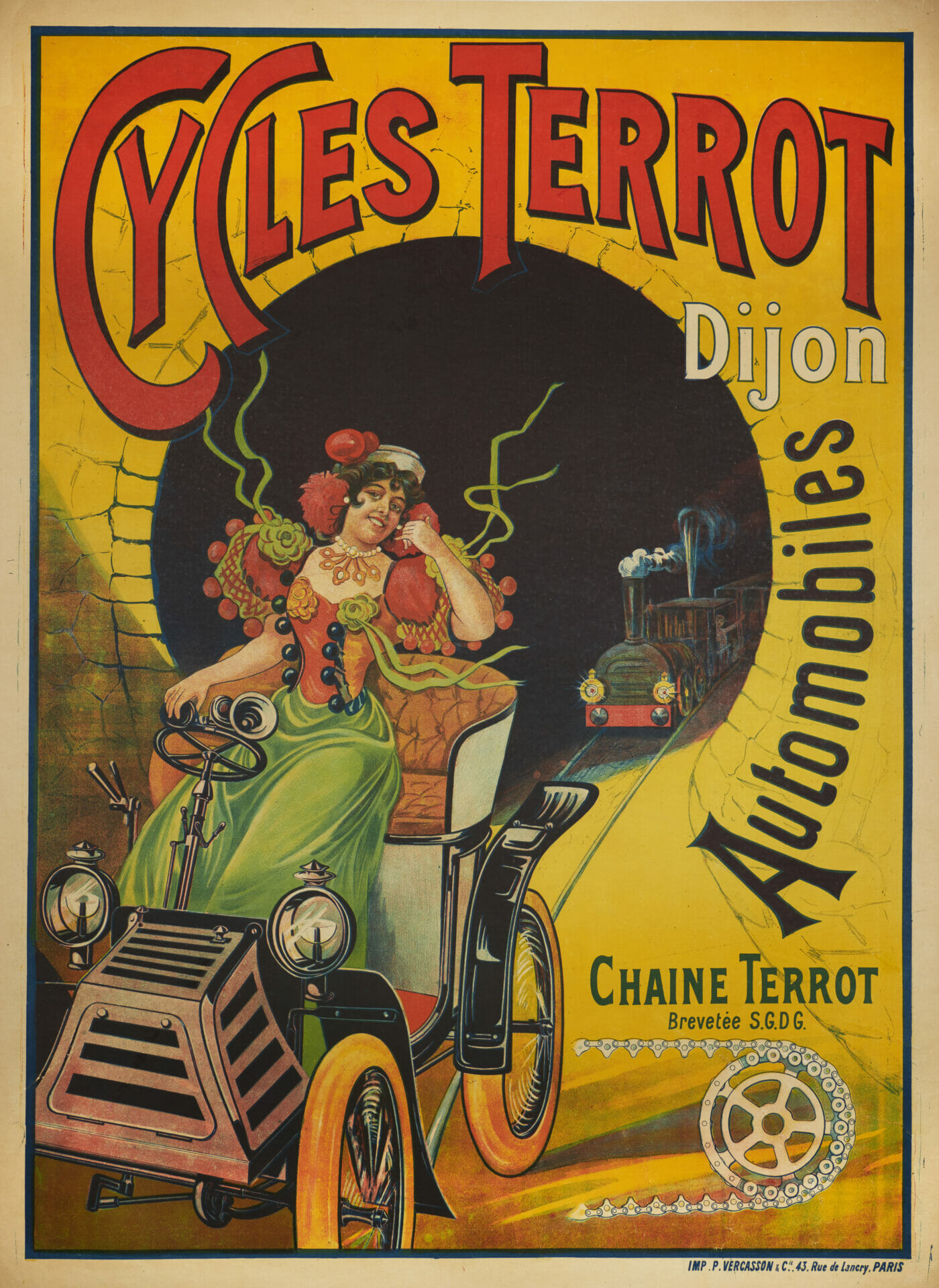 French Vintage Art Nouveau Auto/Bicycle Poster 'Cycles Terrot / Automobiles', 1901