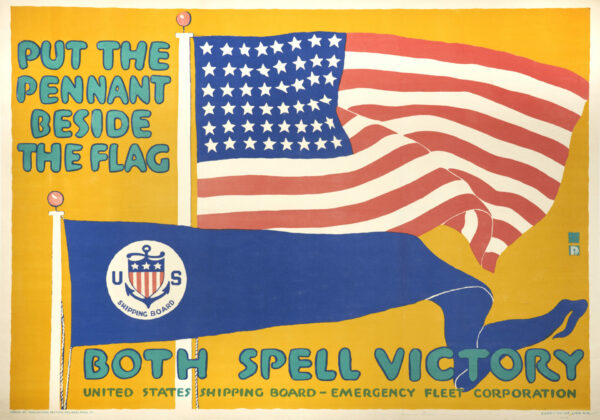 U.S. Vintage WWI Poster ‘Put the Pennant Beside the Flag’, 1918
