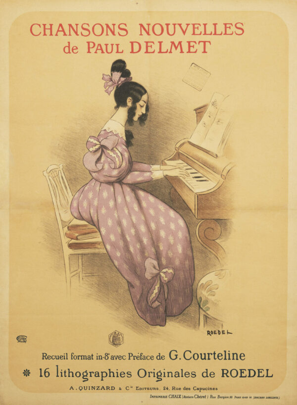 French Vintage Advertising Poster for a Songbook of Paul Delmet w/ Lithographs by Roedel, 1896