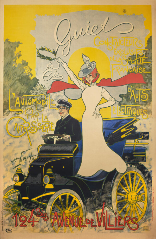 French Electric Automobile Vintage Poster by Carriage-Maker ‘Million Guiet & Cie.’ for Societe Francaise by Neumont, 1899