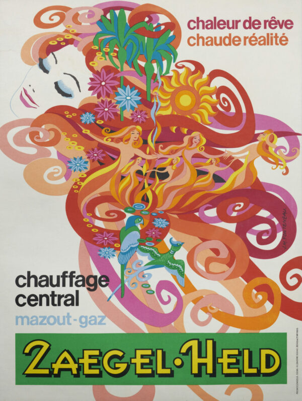 French Vintage Poster for Central Heating ‘Zaegel | Held’ by Remove term: Jean-Marie Fonteneau Jean-Marie Fonteneau