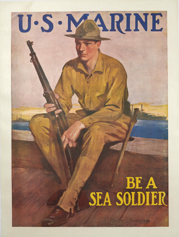 WW1 Propaganda Vintage Poster ‘US Marine Be A Sea Soldier’ by Underwood, 1914