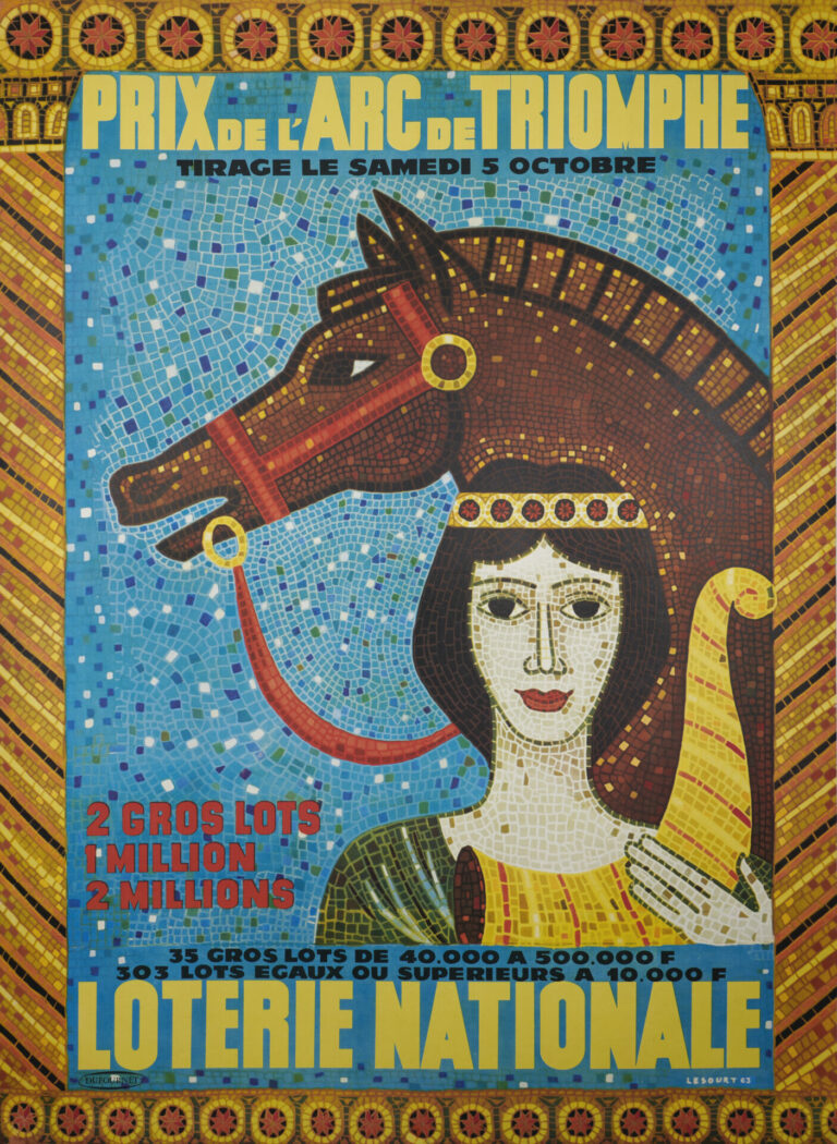 French Mid-Century Loterie Nationale Poster ‘Prix de L’Arc de Triomphe’ by Lesourt, 1963