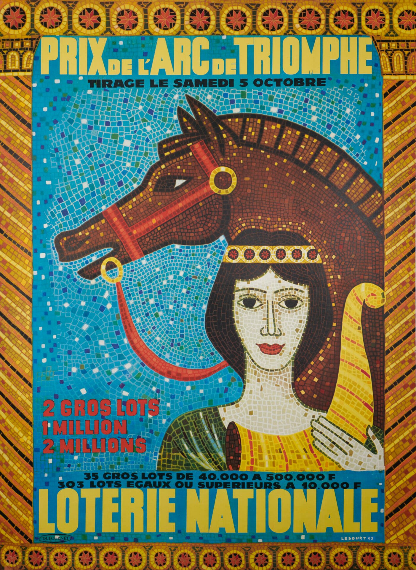 French Mid-Century Loterie Nationale Poster 'Prix de L'Arc de Triomphe' by Lesourt, 1963