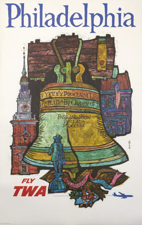 Vintage Advertising Original Poster ‘Philadelphia Fly TWA’ by Klein, 1960’s