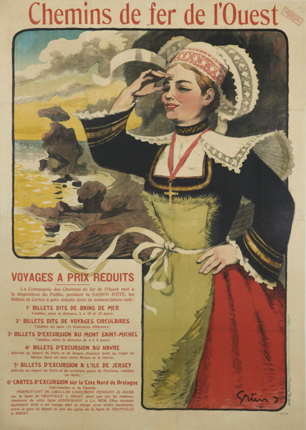 French Railway Poster for Chemins de Fer de L’ouest by Grun, 1901