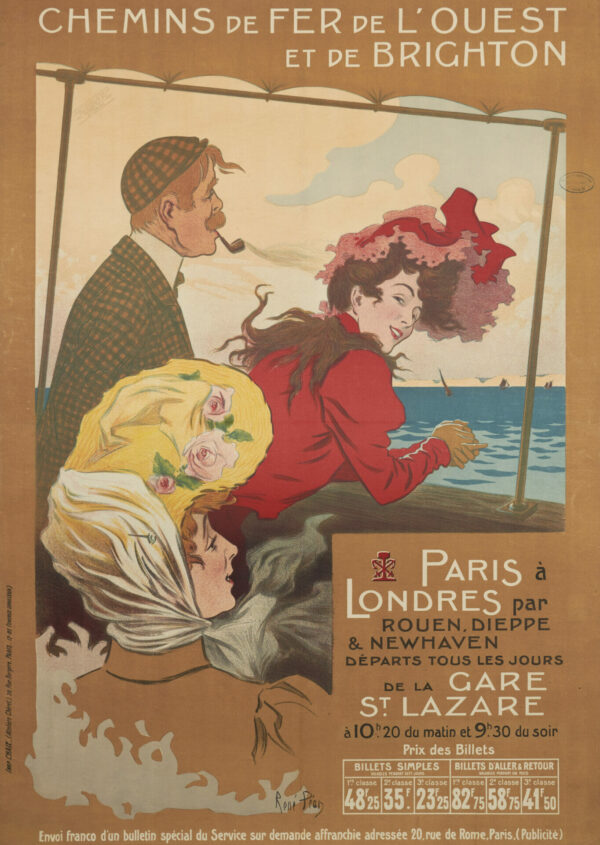 French Railways Poster ‘Chemin de Fer de l’Ouest (West) et de Brighton’ from Paris a Londres by Pean, 1890s