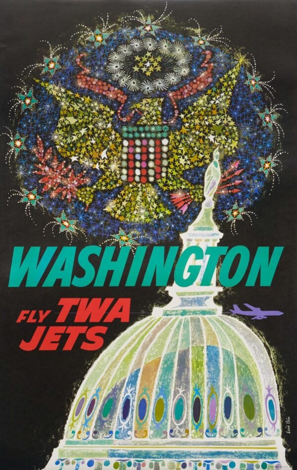 Original Vintage Advertising Poster ‘Washington Fly TWA Jets’ by Klein, 1958