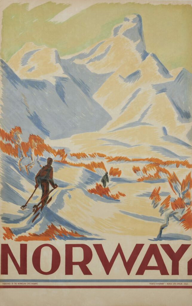 Vintage Travel Ski Poster 'Norway' by Gert Jynge, 1930's - Vintage