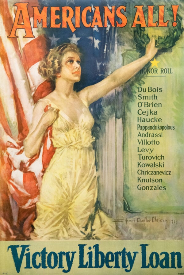 Vintage Patriotic Poster ‘Americans All! Victory Liberty Loan’ by Howard Chandler Christy, 1919