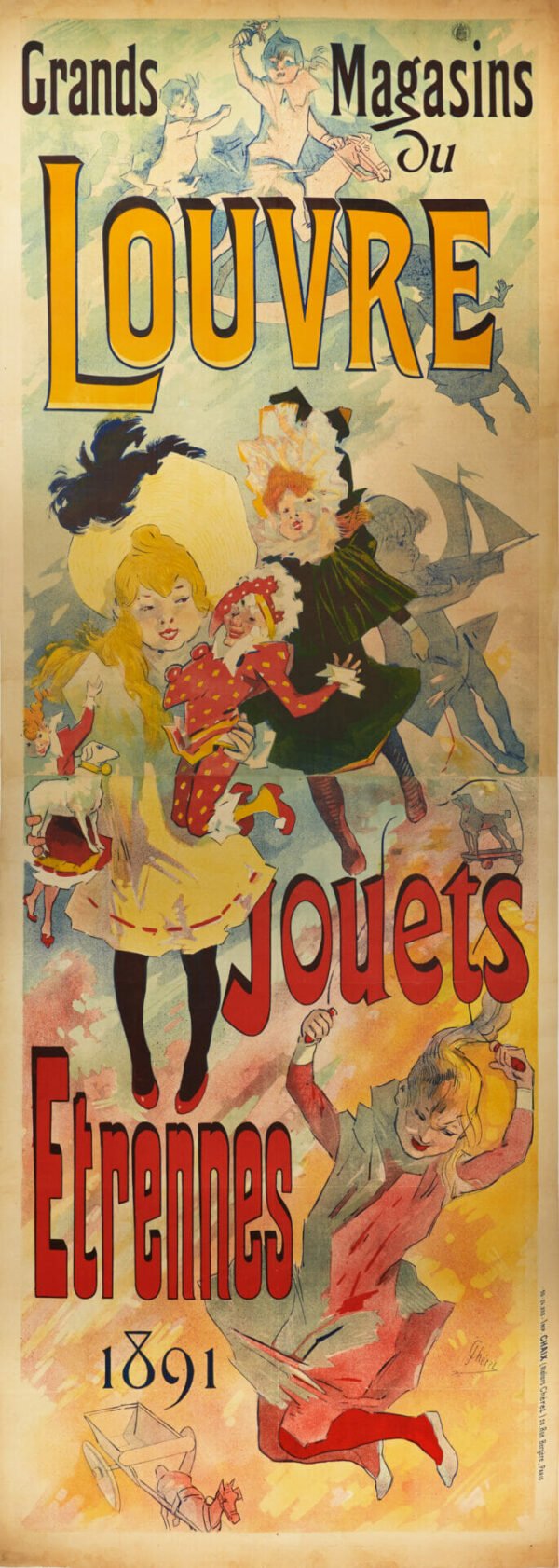 French Vintage Advertising Poster ‘Louvre Jouets Etrennes’ by Jules Cheret, 1891