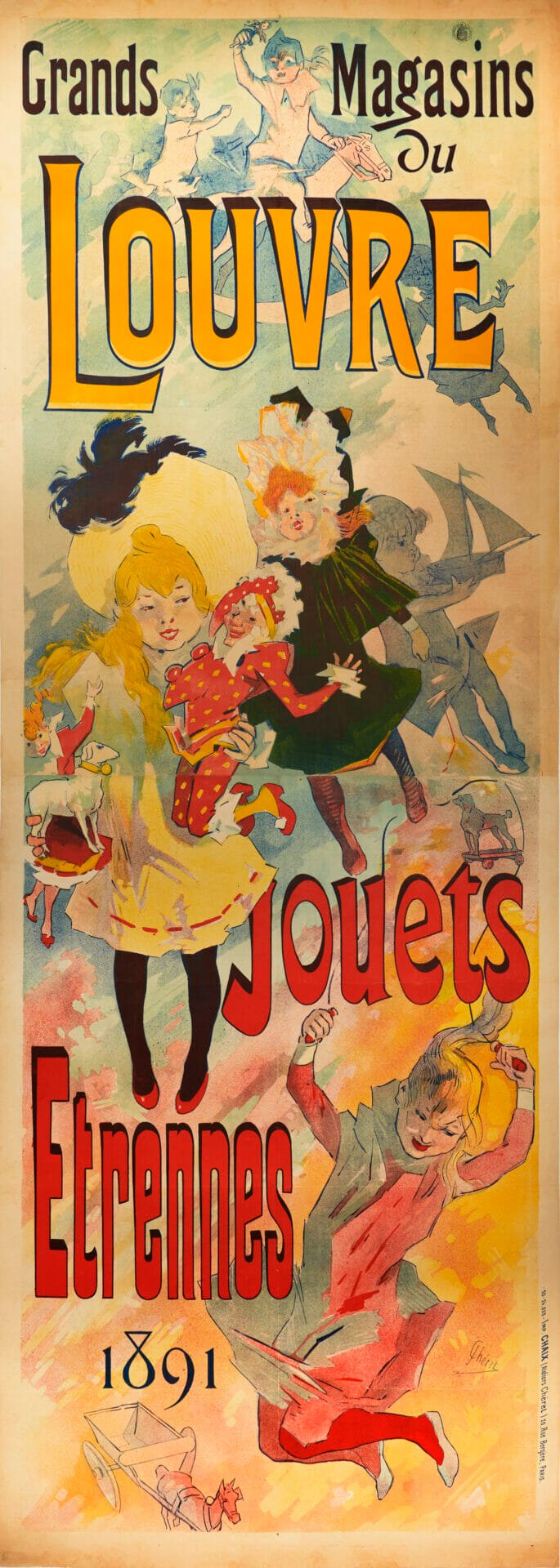 French Vintage Advertising Poster ‘Louvre Jouets Etrennes’ by Jules Cheret, 1891