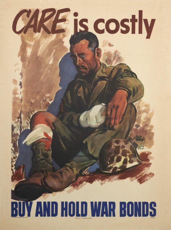 American Vintage Patriotic WWII Bonds Poster ‘Care is Costly’ by Adolph Treidler, 1945