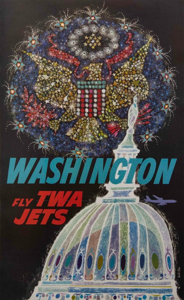 Original Vintage Advertising Poster ‘Washington Fly TWA Jets’ by Klein, 1958