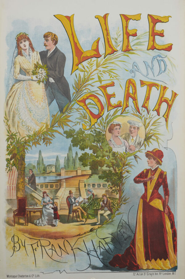 English Advertising Poster for the Book ‘Life And Death’ by Frank Harvey, 1886