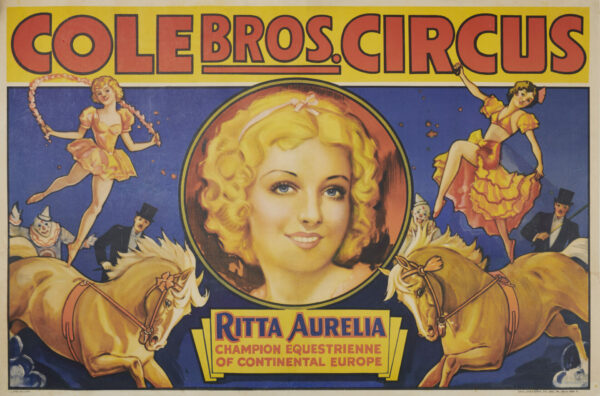 American Vintage Cole Bros. Circus Poster ‘Ritta Aurelia’ c.1939