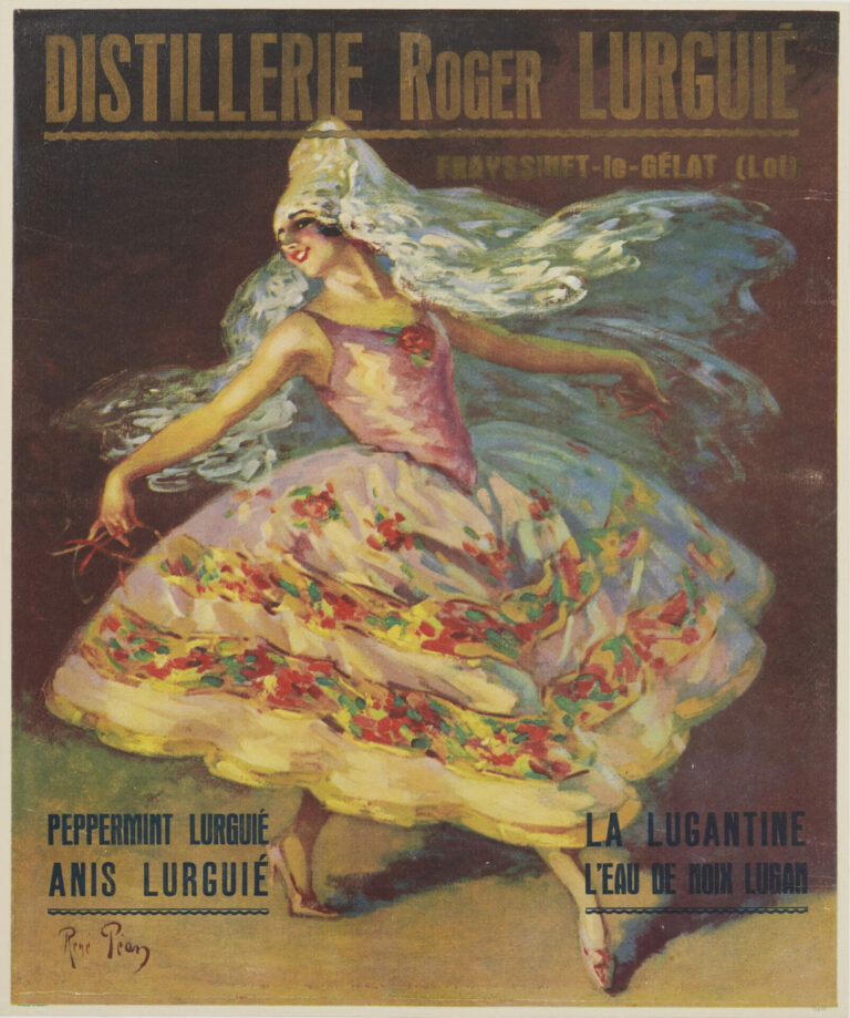 French Belle Epoque Wine & Spirits Poster ‘Distillerie Roger Lurguie’ by Pean, 1900s