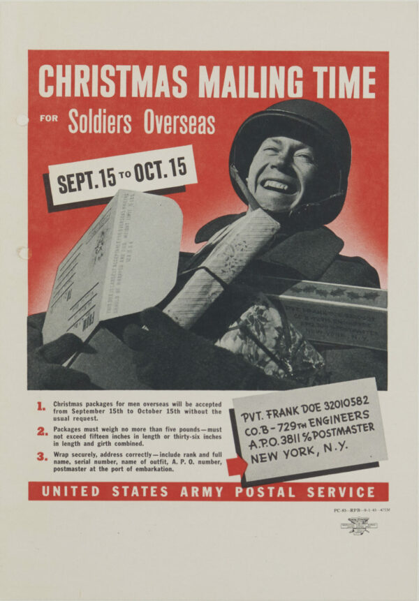 American WWII Homefront Poster ‘Christmas Mailing Time’, 1943