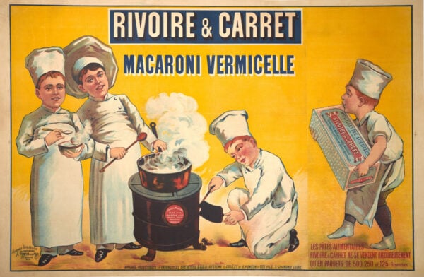 French Early 20th Century Macaroni Pasta Advertising Poster for ‘Rivoire & Carret’, c.1900s