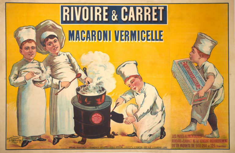 French Early 20th Century Macaroni Pasta Advertising Poster for ‘Rivoire & Carret’, c.1900s