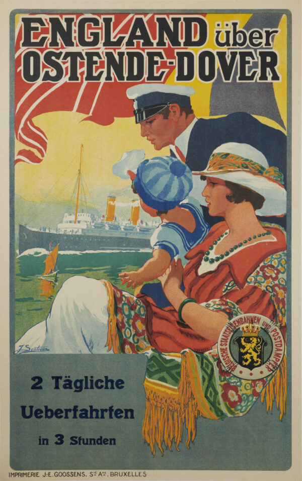 Belgian Travel Poster ‘England uber Ostende-Dover’ by Sentrein, 1920s