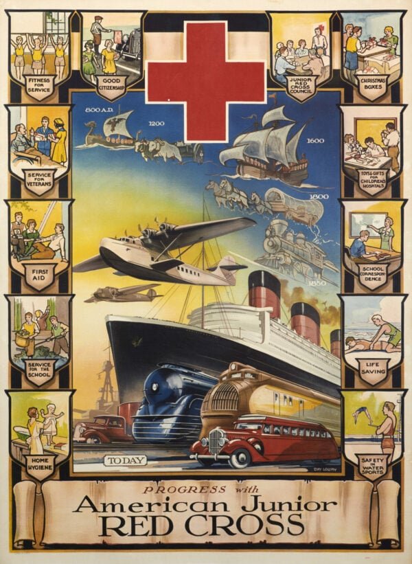 American Patriotic Poster ‘Progress with American Junior Red Cross’ c.1930s