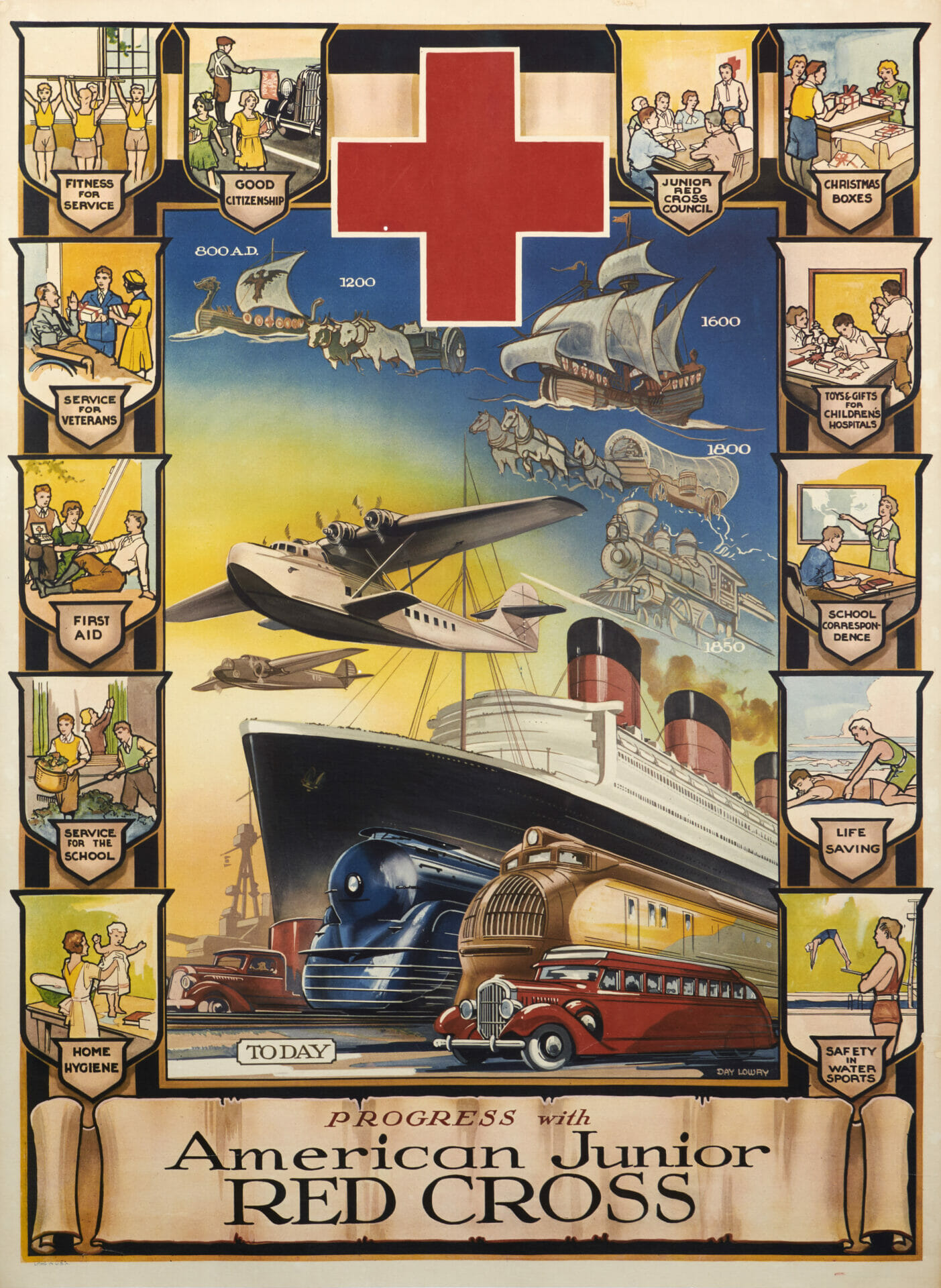 American Patriotic Poster 'Progress with American Junior Red Cross' c.1930s