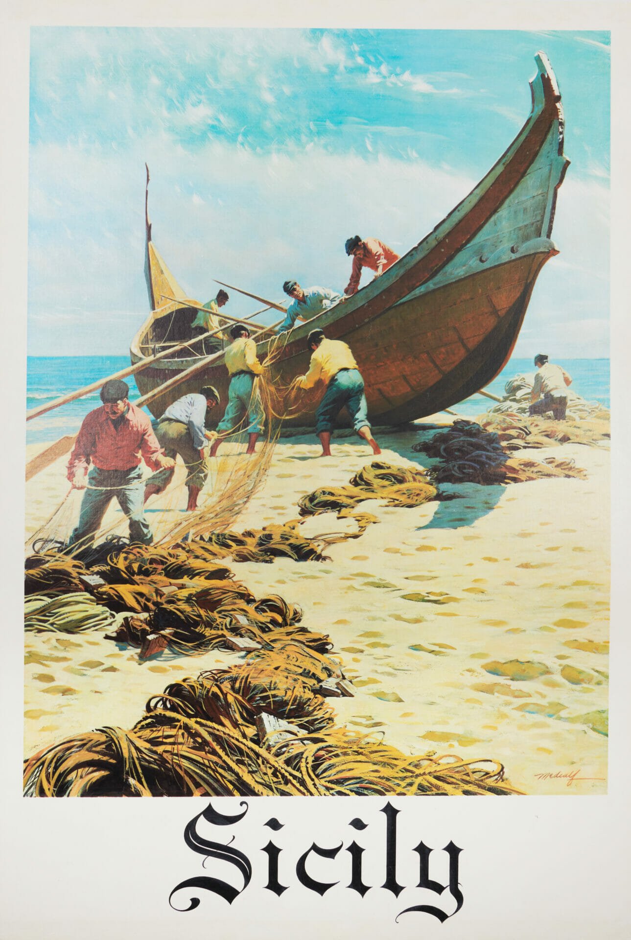Original Vintage Travel Poster 'Sicily' by Medcalf, 1950's
